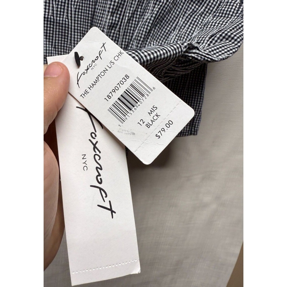 Foxcroft Women Sz 12 Long Sleeve Shirt Fitted Button Up Cotton Black White Check - Picture 7 of 7